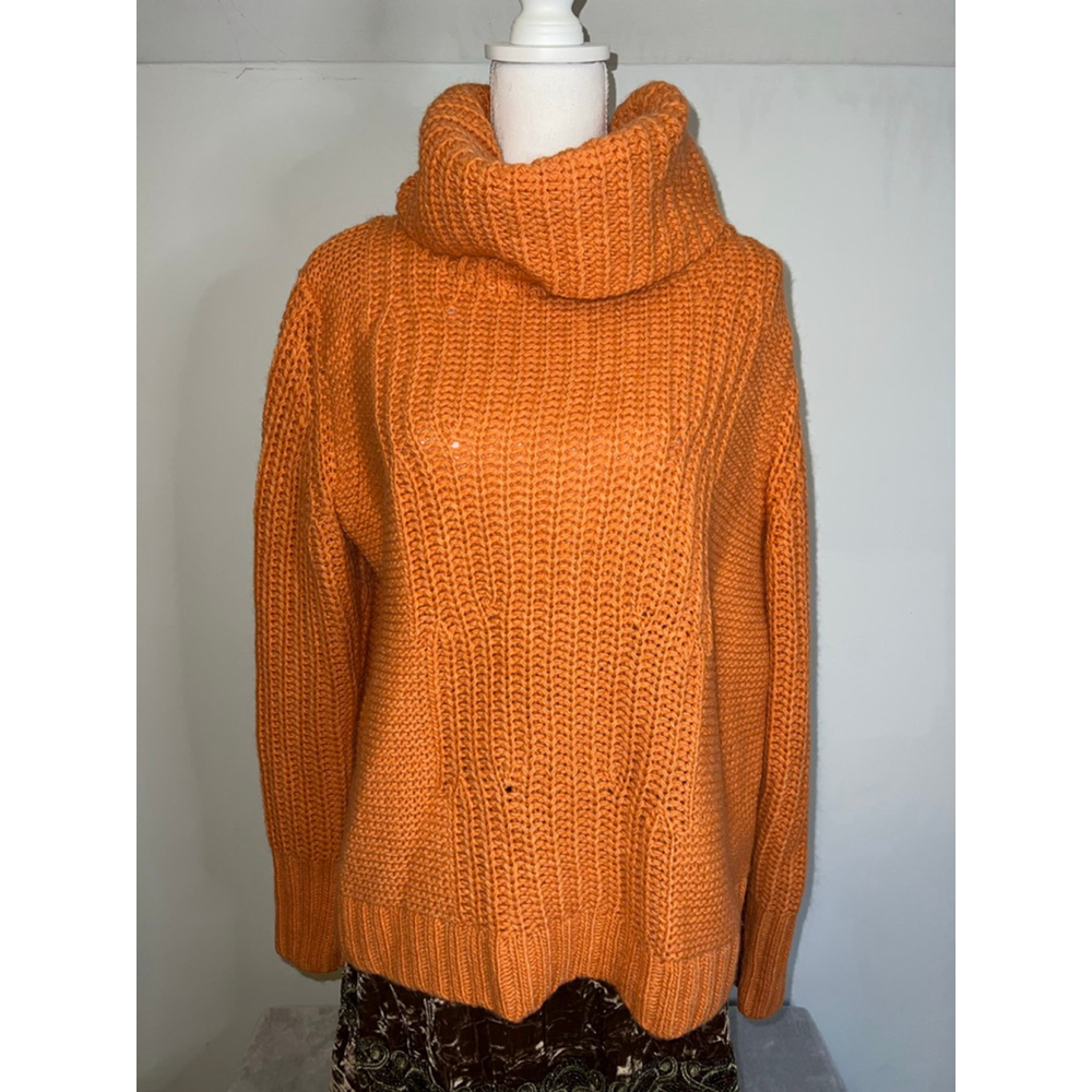 Women's Orange Turtleneck Cowl Neck Sweater XL